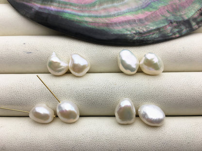 2 pairs AAA 8.5-9.4mm White Nugget baroque loose pearl, through hole, for dangle earrings - Freshwater Pearls earrings - ZS-103-37-44