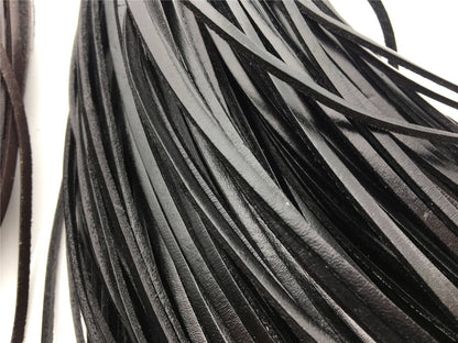 3-4mmx2mm Flat Black/coffer Color Leather Cord,Select Length,Wholesale Jewelry Supplies,Distressed Matte Finish,LC3-203