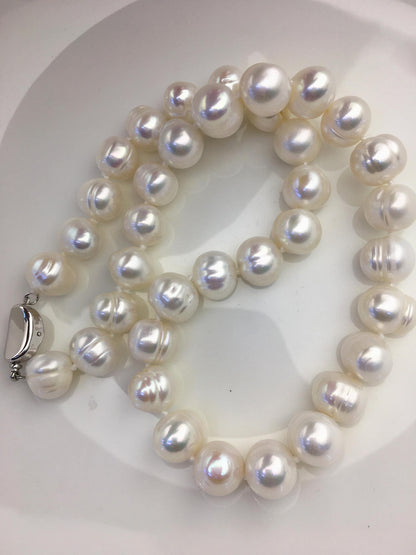 17'' AA+ 10.5-11.5mm big white potato freshwater Pearl necklace, genuine freshwater Pearl necklace, Natural Pearl Necklace, NPN1-095
