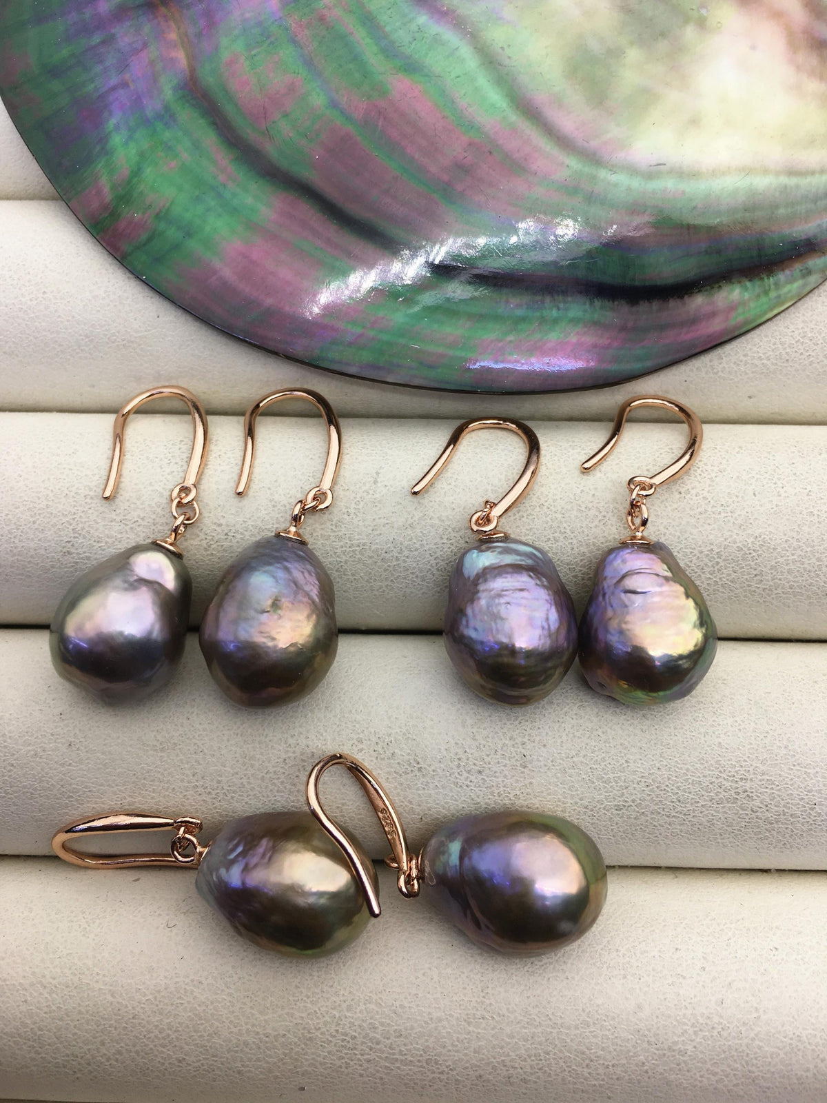 AAA 11-13mm natural rianbow drop edison pearl dangle earrings, rose gold S925 Sterling Silver earrings, wedding pearl earrings, SE3-T9-2