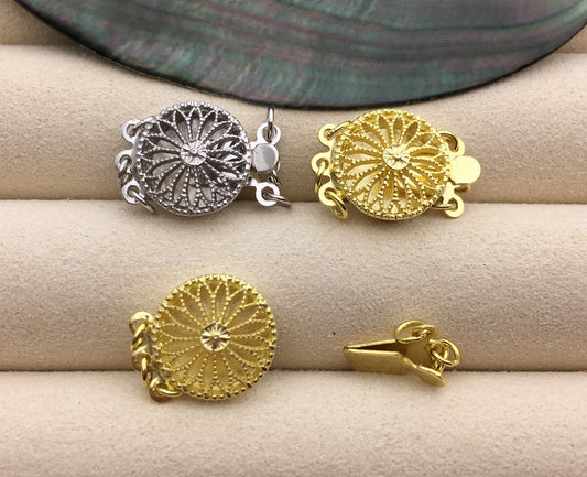 1pc 11.5mm Three Rows 925 sterling silver flower clasp, 3 strand clasp, push-in pearl clasp, necklace clasp, fashion jewelry findings, ASL-CL-023
