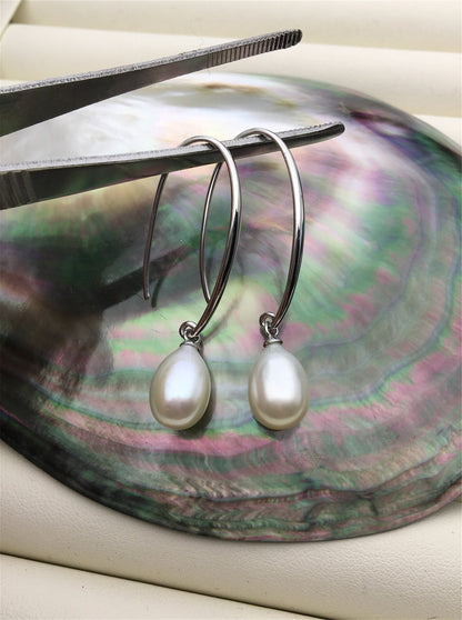 AAA big White rice pearl Big dangle earrings,S925 Sterling Silver pearl earrings,pearl for women,SE3-101