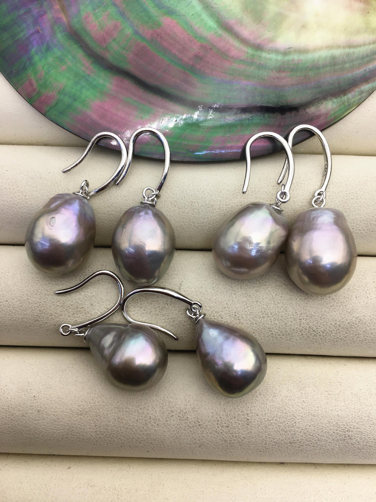 1 pair AAA 12-13mm gray drop edison pearl dangle earrings,S925 Sterling Silver earrings,SE3-T9-54