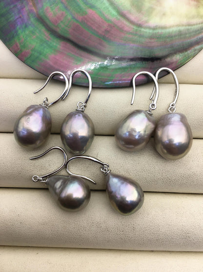 1 pair AAA 12-13mm gray drop edison pearl dangle earrings,S925 Sterling Silver earrings,SE3-T9-54
