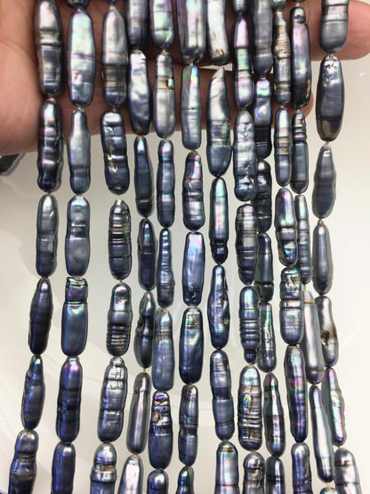 15.5'' AA 6-8mm Black Blue rectangle pearls,ZS-80-25-17