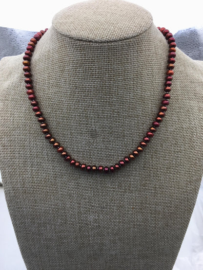 18.5'' 6-6.5mm red brown rainbow button round freshwater Pearl necklace,NPN1-T59