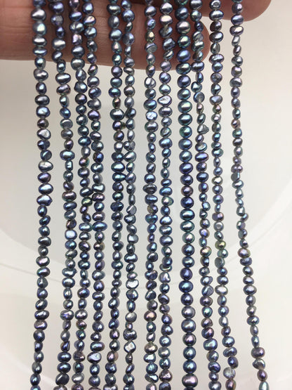 AAA 2-3mm black blue nugget seed pearls, irregular nugget freshwater pearl strand, cheap price, pearl factory china, LM2-3A-4