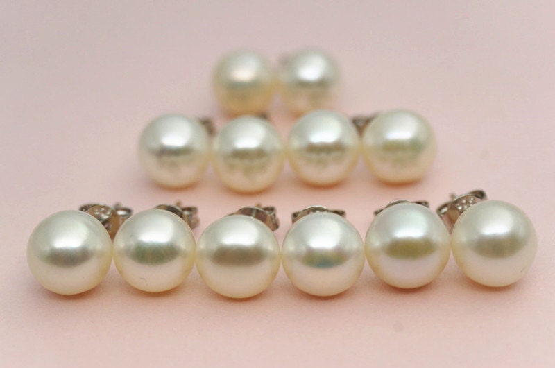4 pairs AAA 8-8.5mm Multi Set Fresh Water pearl stud earrings, Sterling Silver, White Pearl studs, SE1-008
