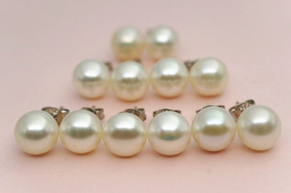 4 pairs AAA 8-8.5mm Multi Set Fresh Water pearl stud earrings, Sterling Silver, White Pearl studs, SE1-008