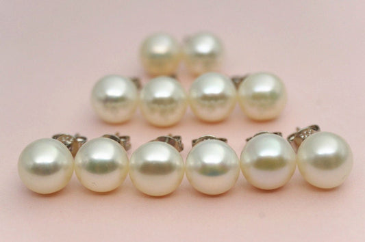 4 pairs AAA 8-8.5mm Multi Set Fresh Water pearl stud earrings, Sterling Silver, White Pearl studs, SE1-008
