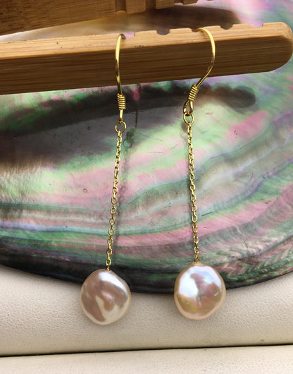 AAA 8-9mm Pink Purple Keshi pearl Tassels dangle earrings, 925 Sterling Silver Gold Plated pearl earrings, pearl for women, SE3-131-59