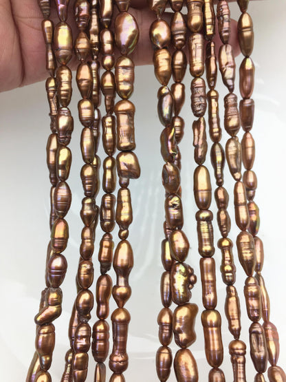 12 strands AA 5-7mm red brown toothpick Biwa Pearl Necklace, Genuine Fresh Water Pearl, Wedding Necklace, ZS-80-10-31