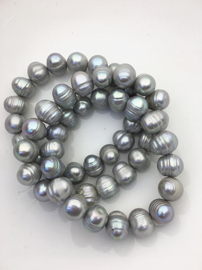 1pc 7 inches 11mm Gray Freshwater pearl Elastic string Bracelet,B8-013
