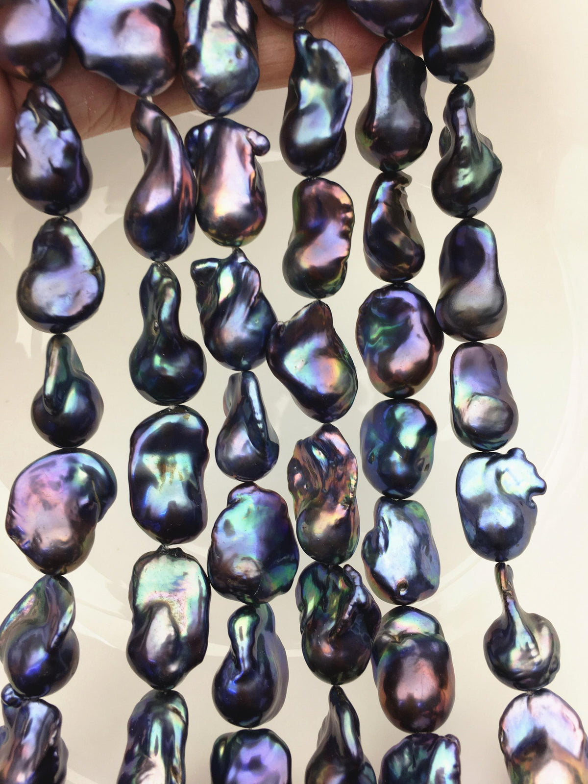 15.5'' AAA 13-17mm Black Green Blue Rainbow flame ball pearl,FL15-3A-7-6