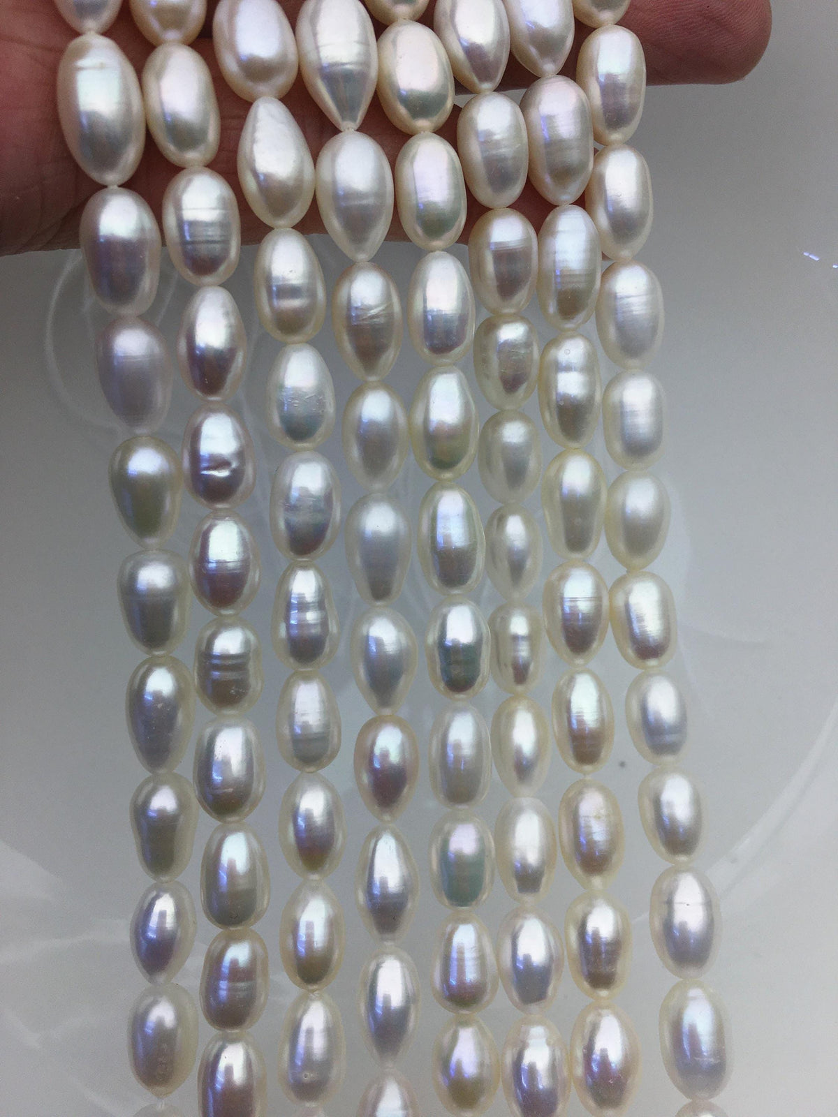 AAA- 7.3-8mm x 10-12mm Cultured White Freshwater Rice Pearls beads, drop pearl necklace, diy pearl beads, gift for her, LR8-2A-2