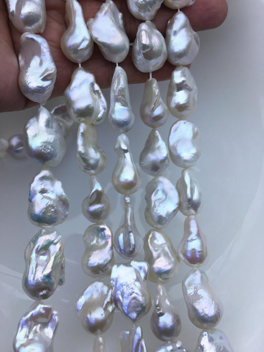 15.5'' AAA 14-18mm Natural White flame ball pearl,FL15-3A-7-42