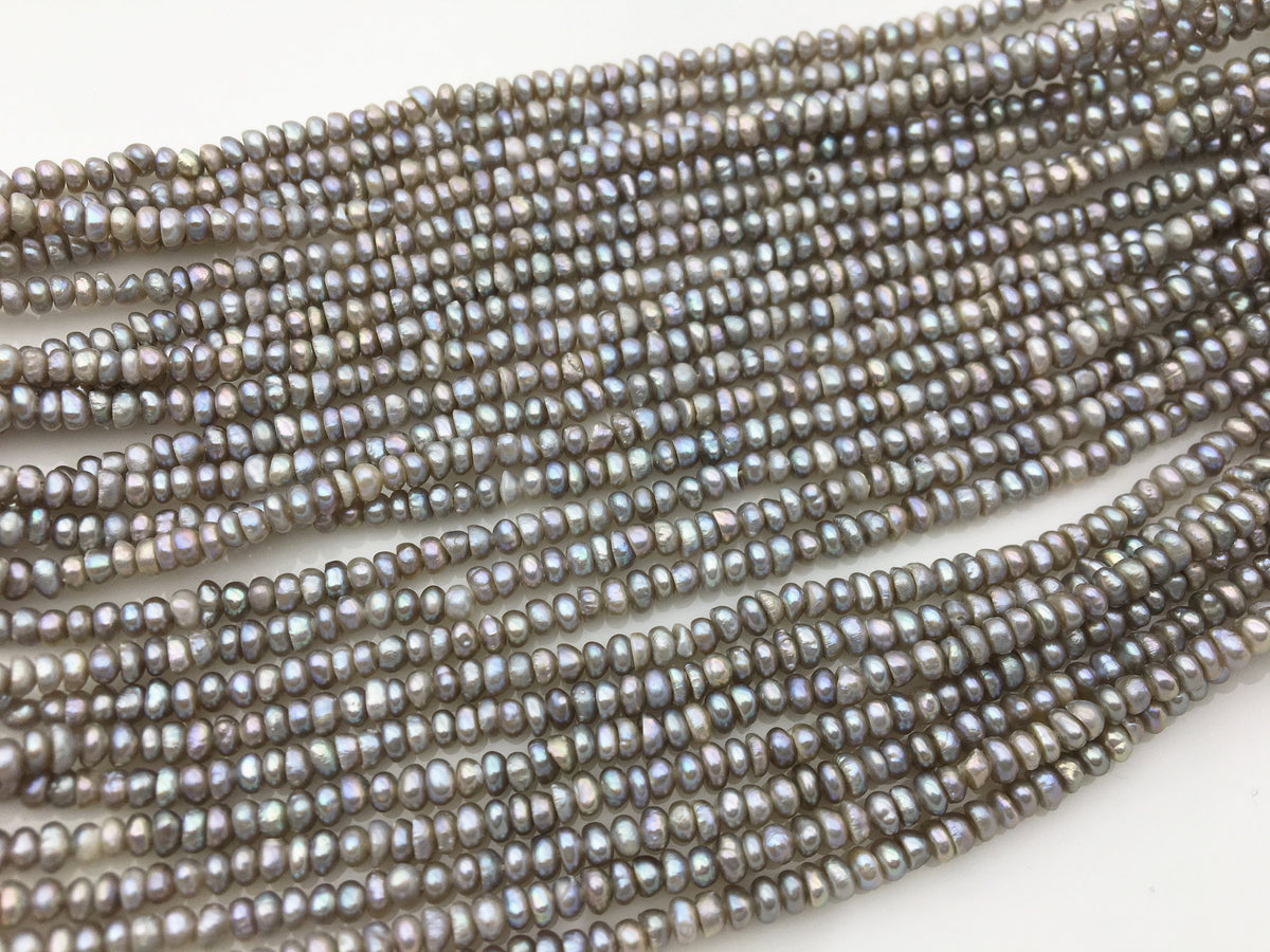 2 strands AA 3-3.5mm gray potato freshwater pearls,gray seed pearl,small size pearls bead ,for pearl necklace,CR3-2A-26