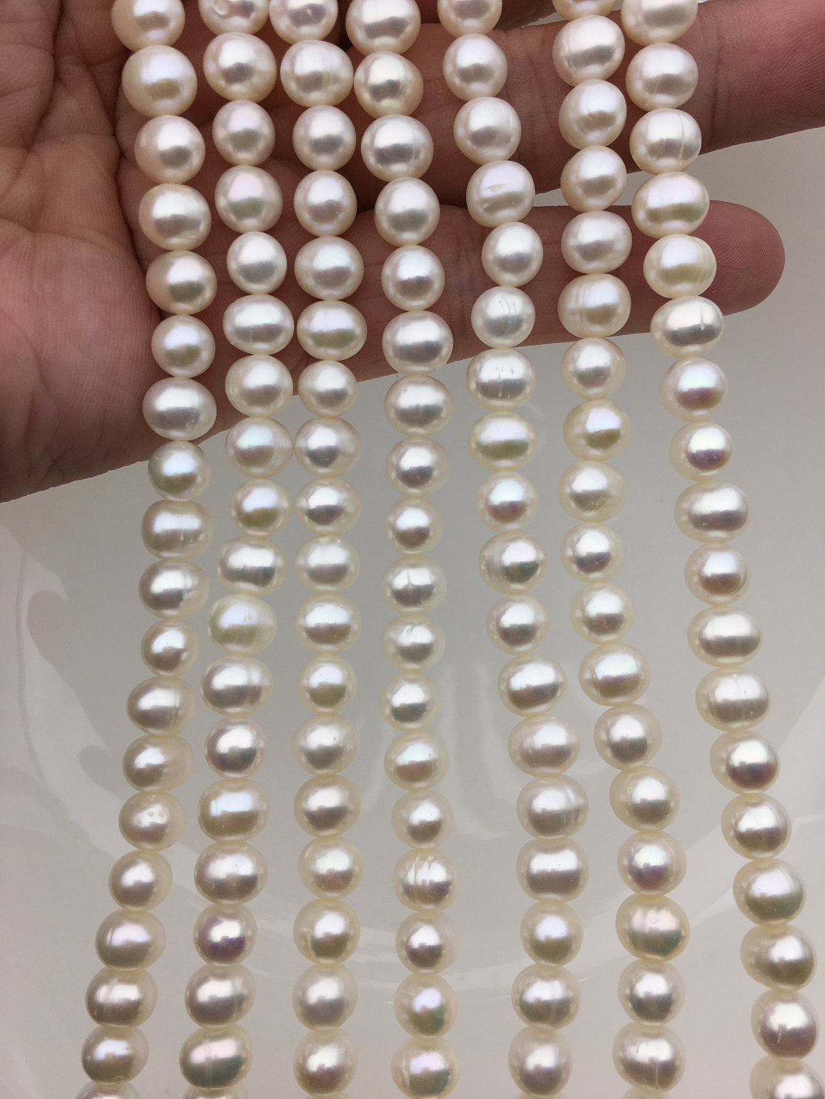 AA+ 6.3-7.3mm White potato pearls, around 58pcs, potato shape pearl, Full Strand, Freshwater Pearl Near round Beads, CR7-2A-3