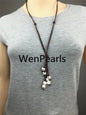 baroque pearls Drop leather necklace, wholesale, Select leather color, Leather Pearl necklace, Leather baroque pearl necklace, Le1-012