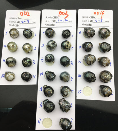 1pc 12-14mm Big Tahitian HandMade Carved Skull Sea Pearl Beads For necklace pendant earrings, Natural Color, Diy pearl, CAC-SKU-015-1