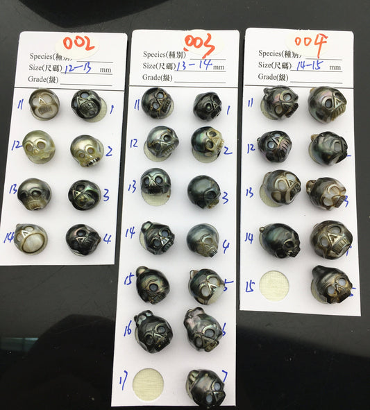 1pc 12-14mm Big Tahitian HandMade Carved Skull Sea Pearl Beads For necklace pendant earrings, Natural Color, Diy pearl, CAC-SKU-015-1