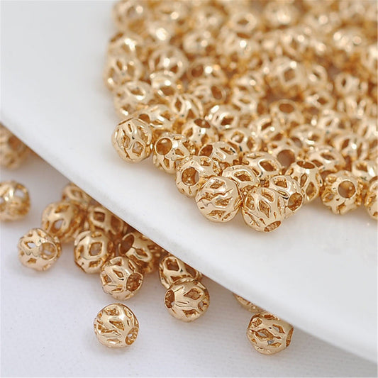 50pcs 5.5mm Yellow Gold Round Flower Beads,copper plated 18k solid gold,AAL-003-6