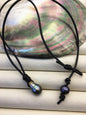 11-13mm Big Teardrop Drop Tahitian Pearl Leather Necklace, Black Pearl, Black Leather Pearl necklace, Le11-018