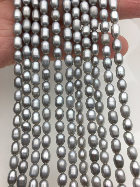 AAA- 4.5-5mm * 5.3-6.5mm gray rice freshwater pearls,Cultured pearl necklace,DIY pearl,Valentine's Day gift,LR4-T2