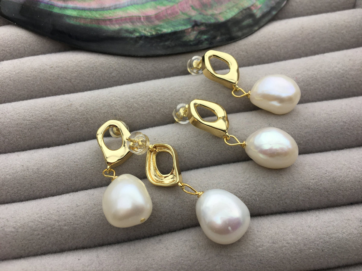 AAA 11mm big white baroque pearl stud earrings,wedding pearl earrings,SE3-131-36