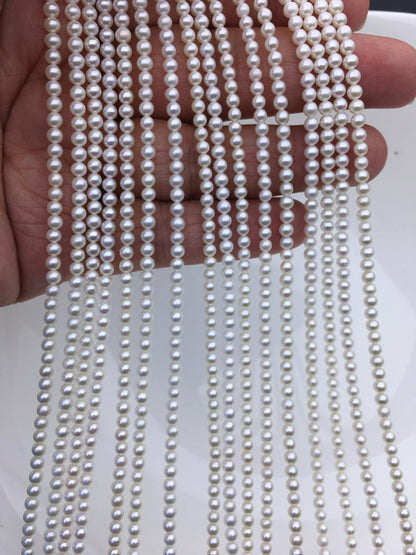 AAA 3-3.5mm white round freshwater nuclear pearls, white round pearl, full strand, round pearl strands, pearl wholesale, RP3-3AY-GJ-4