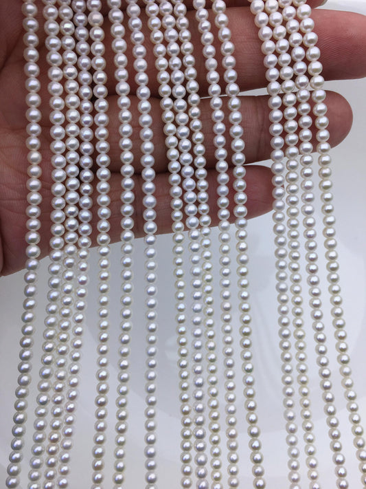 AAA 3-3.5mm white round freshwater nuclear pearls, white round pearl, full strand, round pearl strands, pearl wholesale, RP3-3AY-GJ-4