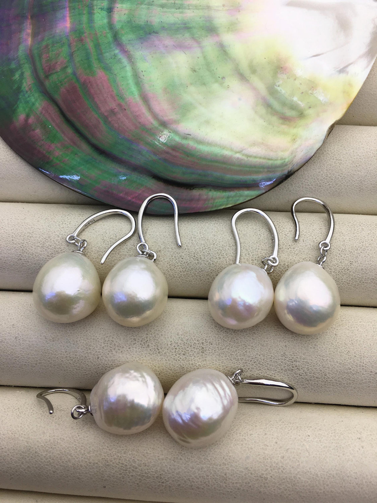 1 pair AAA 13-14mm white drop edison pearl dangle earrings,S925 Sterling Silver earrings,wedding pearl earrings,SE3-T9-1