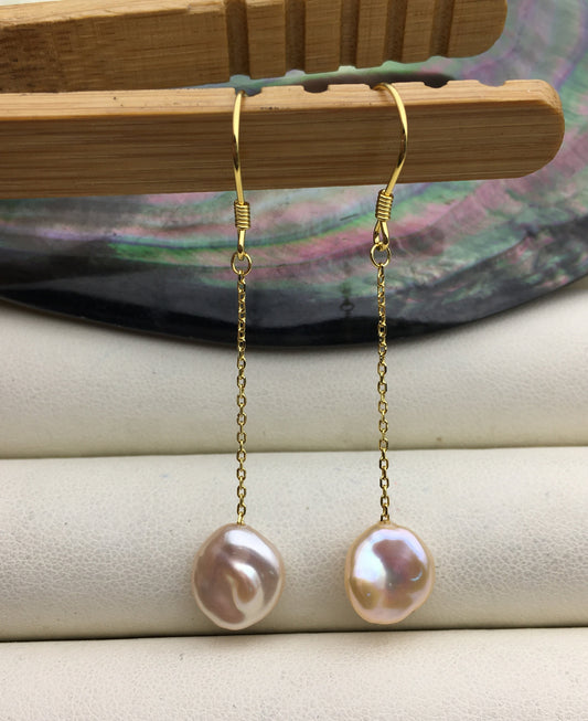 AAA 8-9mm Pink Purple Keshi pearl Tassels dangle earrings, 925 Sterling Silver Gold Plated pearl earrings, pearl for women, SE3-131-59