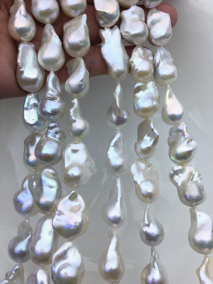 15.5'' AAA 14-18mm Big White flame ball freshwater pearl,FL15-3A-7-19