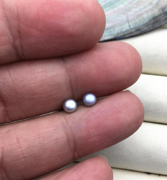 1 pair AAA 4-5mm tiny gray pearl stud earrings,Sterling Silver,SE1-010
