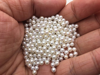 5pcs AAAA 3.5-4mm ROUND seed pearl, tiny pearls, white freshwater round loose pearl wholesale, tiny pearl supply, no hole, half drilled, RP3-4A-2