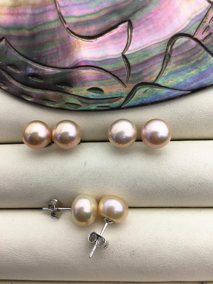 1 pair AAA 8.5-9mm Purple Rainbow Pearl Stud Earrings, pearl earrings, S925 Sterling Silver, classic pearl studs, SE1-T42