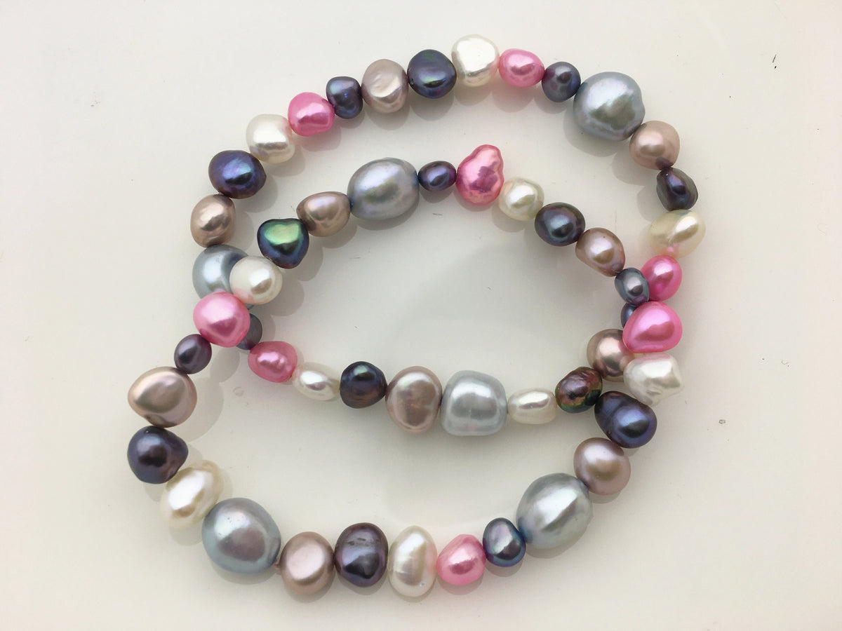 7'' AAA 5-8mm Mix Color Nugget Freshwater pearl Elastic string Bracelet,B8-T23