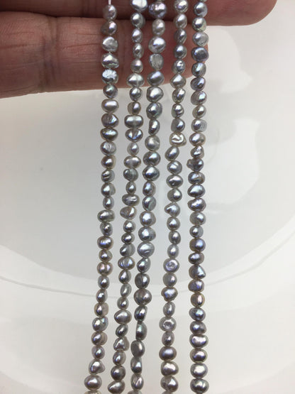 2 strands AA+ 3-4mm gray nugget seed pearls, irregular nugget freshwater pearl strand, cheap price, pearl factory china, LM3-2A-20