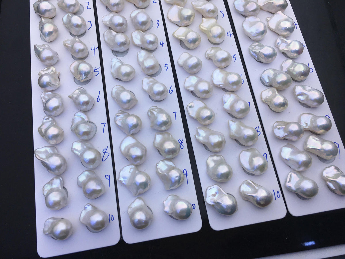 1 pair AAA 13-15x18-22mm White Flameball Pearl Pairs,Baroque Cultured Freshwater Pearl,top half hole,FL15-3A-8-66