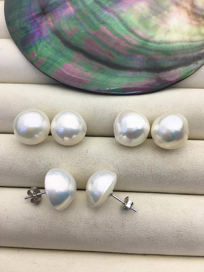 High Luster!1 pair AAA 13-14mm Mabe Half Ball Freshwater Pearl stud earrings,SE3-022-3