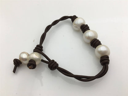 50% OFF 7.5 inches 12mm Big pearl twisted leather pearl bracelet, knotted freshwater pearl bracelet, Leather Pearls Bracelet, NPN1-032