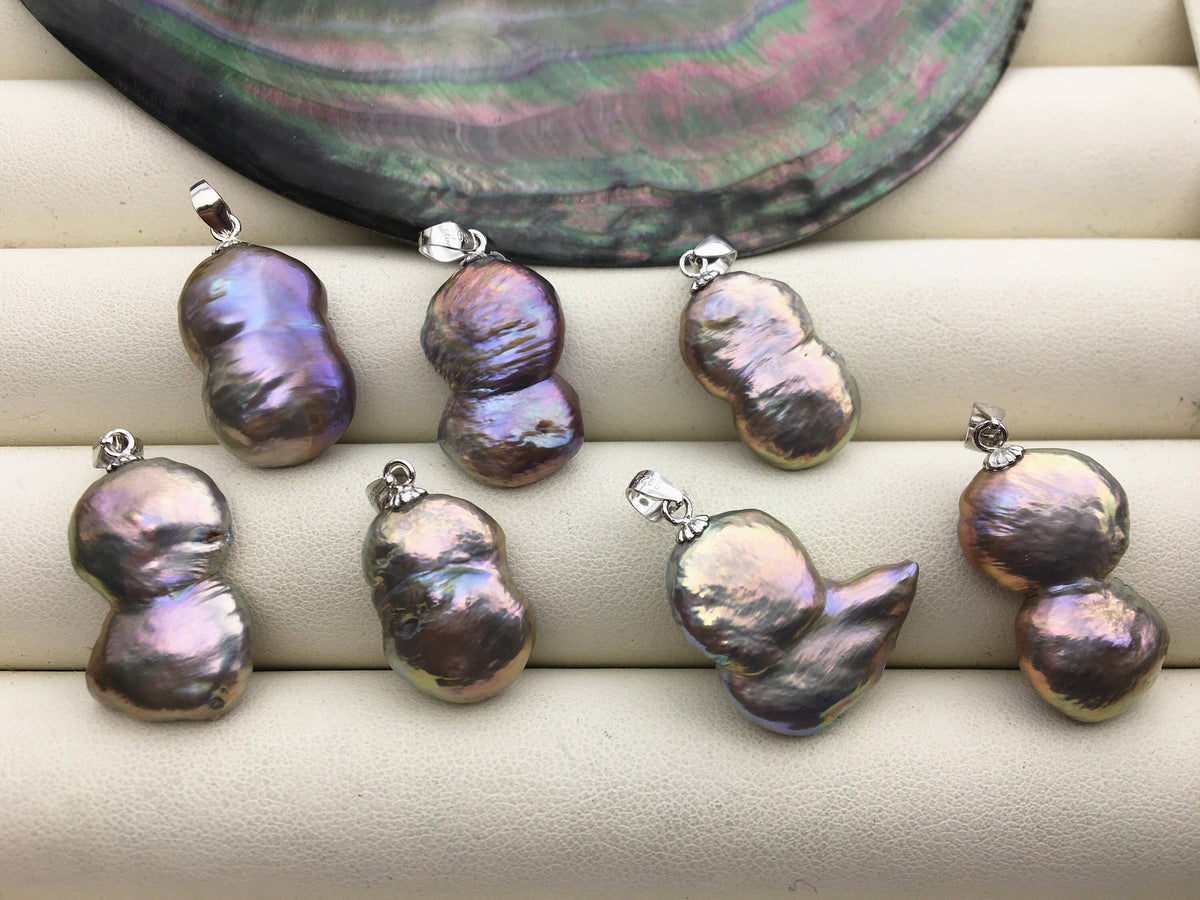 1pc 12-14mm rainbow twins coin freshwater pearl pendant necklace,S925 Sterling silver pendant,NC1-T27