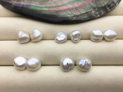 2 pairs AAA 9-10mm White keshi pearls Pair, for make stud earrings, baroque pearl, loose pearl beads, very high luster, ZS-127-33