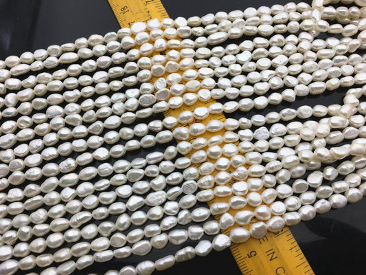 AA+ 5-6mm white nugget freshwater pearls, irregular nugget freshwater pearl strand, cheap price, pearl factory china, LM5-3A-5