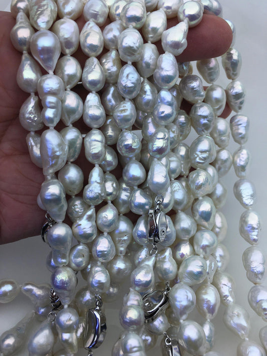 17.5'' AA+ 9-11mm white baroque drop edison freshwater Pearl necklace,genuine Natural Pearl Necklace,NPN1-T30-4