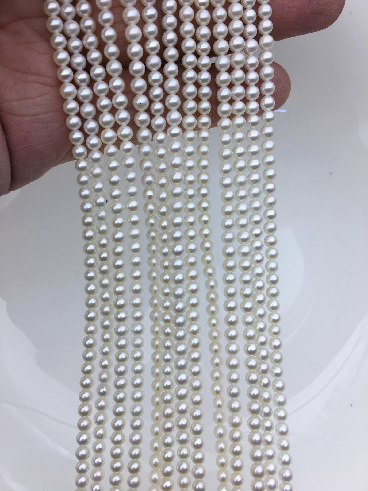 AAA- 3.5-4mm white round freshwater pearls, seed pearl, white pearl, full strand, round pearl strands, pearl wholesale, RP3-T6