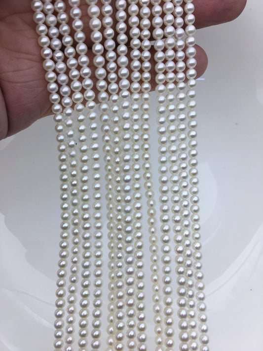 AAA- 3.5-4mm white round freshwater pearls, seed pearl, white pearl, full strand, round pearl strands, pearl wholesale, RP3-T6