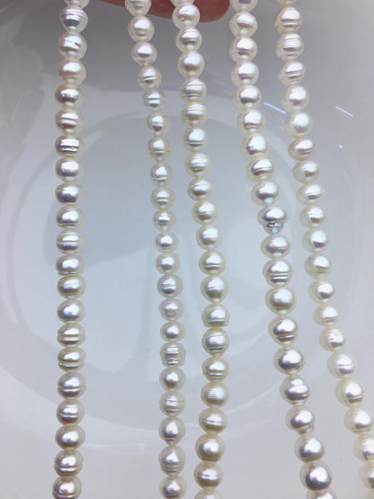 High Luster!AA+ 6.5-7.5mm white button freshwater pearls, Rondelle pearl Beads strand, loose strands, flat round pearls, SM7-T3