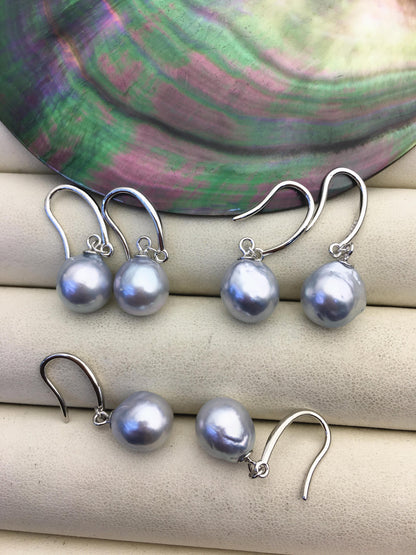 1 pair AA+ 9-11mm Silver Gray South Sea drop pearl dangling earrings,SE3-109-2